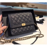 Traditional Discount Boy chanel clutch with chain A84433 black