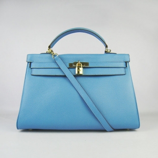 Hermes Kelly 35cm Togo Leather Bag Light Blue 6308 Gold Hardware