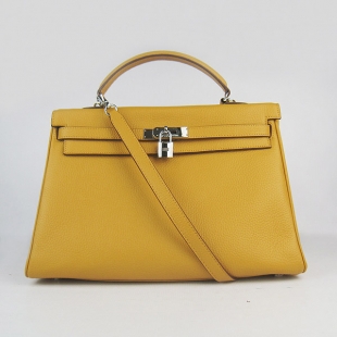 Hermes Kelly 35cm Togo Leather Bag Yellow 6308 Silver Hardware