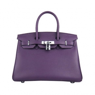 Hermes Birkin 30cm Togo Leather Bag Purple 6088 Silver