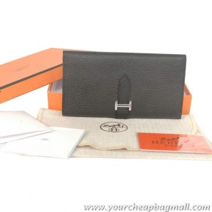Cheapest Hermes Bearn Japonaise Smooth Leather Bi-Fold Wallets H208 Black