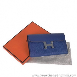 Hot Sell Hermes Constance Long Wallets Calfskin Leather H6023 Royalblue Silver