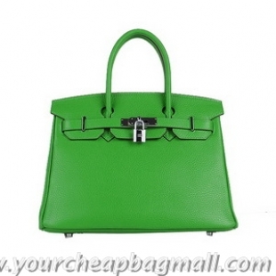 Cheap Hermes Birkin 30CM Tote Bags Green Clemence Leather H6088 Silver