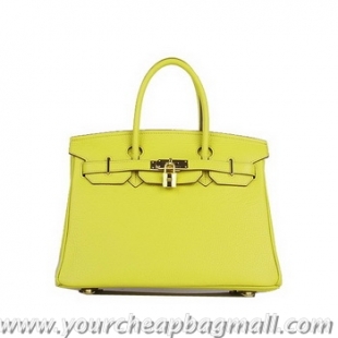 Cheap Hermes Birkin 30CM Tote Bags Lemon Clemence Leather 6088 Gold