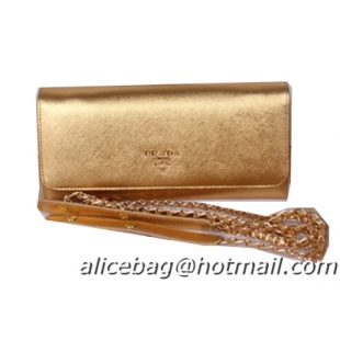 Prada Saffiano Metallic Flap Wallet 1M1290 Gold