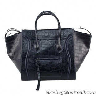Free Shipping Design Celine Luggage Phantom Shopper Bags Croco Leather 16995 88033 Dark Blue