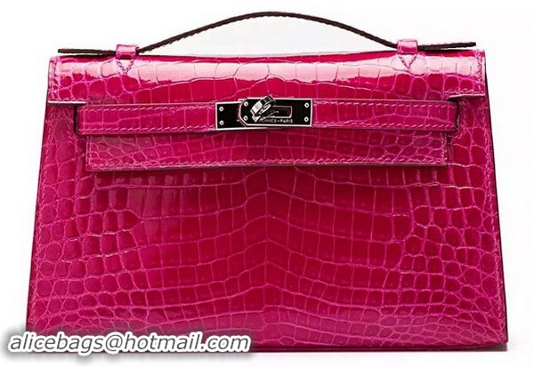 Expensive Hermes MINI Kelly 22cm Clutch Croco Leather KL22 Rose