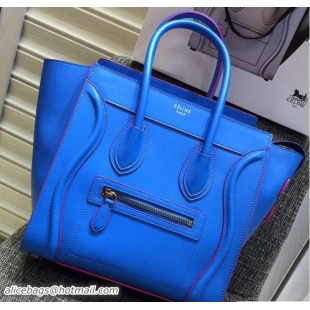 Good Product Celine Luggage Micro Tote Bag in Original Leather Electric Blue/Fushia 703101
