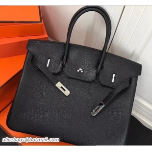 Unique Style Hermes Clemence Leather Birkin 30 Bag Black with Silver Hardware 327013
