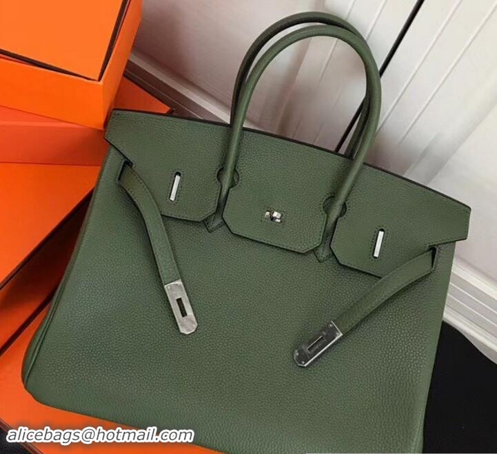 Classic Hermes Clemence Leather Birkin 30 Bag Olive Green with Silver Hardware 327013