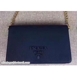 Classic Hot Prada Saffiano Leather Matching Tone Metal Hardware Chain Wallet Bag 1BP012 Dark Blue 2018