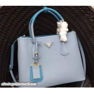 Best Product Prada Two-Tone Handles Saffiano Double Leather Bag 1BG775 Baby Blue/Turquoise 2018