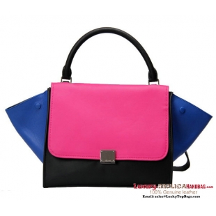 Celine Trapeze Top Handle Bag Calfskin Leather 16954 12710 Rosy&Blue&Black