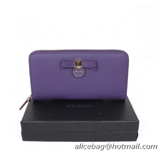 Prada Saffiano Leather Bow Zippy Wallet 1M0506T Purple