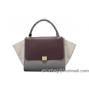 Celine Trapeze Top Handle Bag Original Leather 8003 Brown&Grey&OffWhite