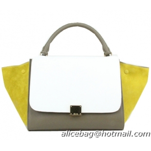 Celine Nubuck Leather Trapeze Bag CL88037 White&Khaki&Yellow