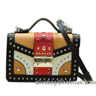 Prada Saffiano Leather Flap Bag BN0969 Black&White&Apricot&Red