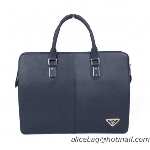 Prada Saffiano Calf Leather Briefcase 88431 Blue