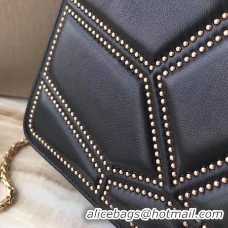 Charming BVLGARI Quilted Stardust Original Calfskin Leather 3786 Black