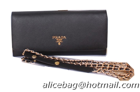Prada Saffiano Metallic Flap Wallet 1M1290 Black