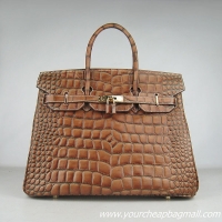 Hermes Birkin 35cm Max Crocodile Veins Leather Bag Light Coffee 6089 Gold Hardware