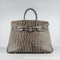 Hermes Birkin 35cm Crocodile Veins Leather Bag Khaki 6089 Gold Hardware
