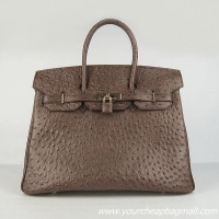 Hermes Birkin 35cm Ostrich Veins Handbag Dark Coffee 6089 Gold Hardware