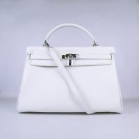 Hermes Kelly 35cm Togo Leather Bag White 6308 Silver Hardware