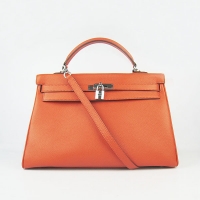 Hermes Kelly 35cm Togo Leather Bag Orange 6308 Silver Hardware
