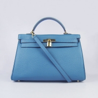 Hermes Kelly 35cm Togo Leather Bag Blue 6308 Gold Hardware
