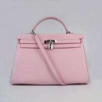 Hermes Kelly 35cm Togo Leather Bag Pink 6308 Silver Hardware