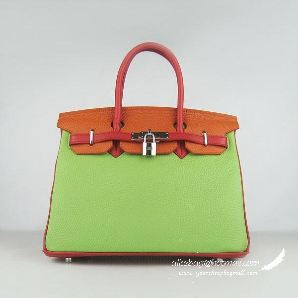 Hermes Birkin 30CM Togo Leather Bag Red-Orange-Green Silver