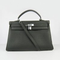 Hermes Kelly 35cm Togo Leather Bag Black 6308 Silver Hardware