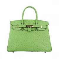 Hermes Birkin 30cm Ostrich Veins Handbag Green 6088