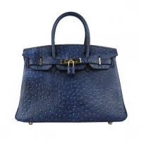 Hermes Birkin 30cm Ostrich Veins Handbag Dark Blue 6088 Gold