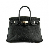 Hermes Birkin 30cm Ostrich Veins Handbag Black 6088