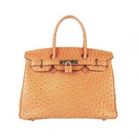 Hermes Birkin 30cm Ostrich Veins Handbag Orange 6088 Silver