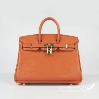 Hermes Birkin 25cm Embossed Leather Handbag 6068 Orange Gold Palladium Hardware
