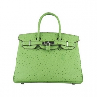 Hermes Birkin 30cm Ostrich Veins Handbag Green 6088 Silver