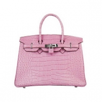 Hermes Birkin 30cm Crocodile Veins Bag Pink 6088 Silver