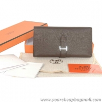 Discount Hermes Bearn Japonaise Smooth Leather Tri-Fold Wallet H308 Dark Coffee