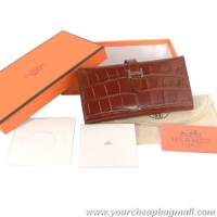 Cheapest Hermes Bearn Japonaise Croco Leather Tri-Fold Wallet H308 Coffee