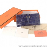 Hot Sell Hermes Bearn Japonaise Croco Leather Tri-Fold Wallet H308 Blue