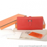 Chic Hermes Bearn Japonaise Smooth Leather Tri-Fold Wallet H308 Red