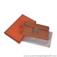 Grade Quality Hermes Constance Long Wallets Calfskin Leather H6023 Camel Silver