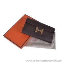 Low Price Hermes Constance Long Wallets Calfskin Leather H6023 Brown Gold