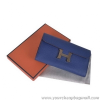 Durable Cheap Hermes Constance Long Wallets Calfskin Leather H6023 Royalblue Gold