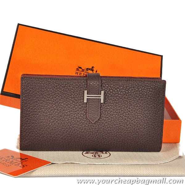 High Quality Hermes Bearn Wallet Original Clemence Leather H208 Brown