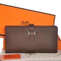 Classic Hermes Bearn Japonaise Original Leather Bi-Fold Wallets H208 Brown