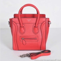 Good Free Shipping Celine Luggage Nano Bright Red Grain Leather Piping 21187